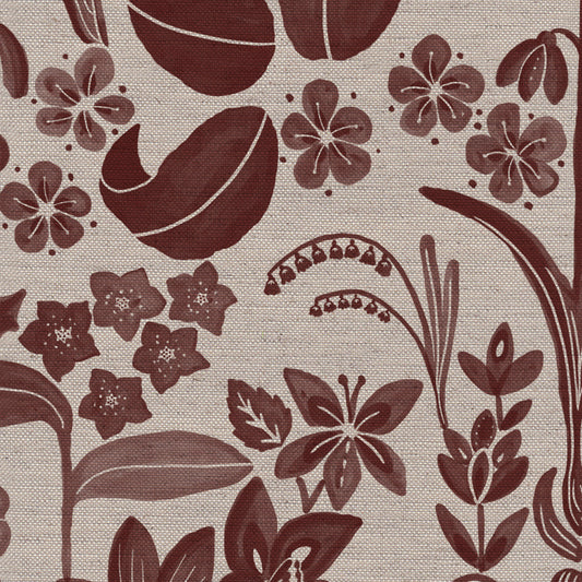 Glenwhisper Garden printed cotton, linen union fabric in Raspberry
