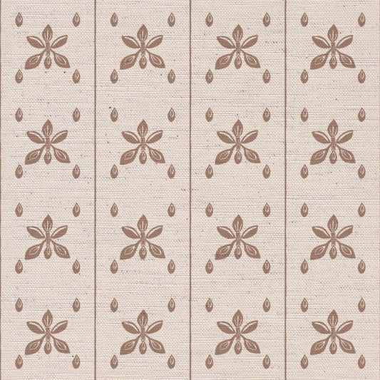 Seedlings printed cotton, linen union fabric in Pink