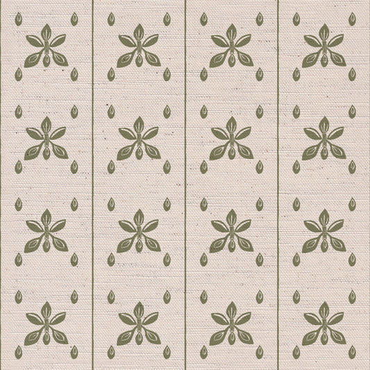 Seedlings printed cotton, linen union fabric in Green