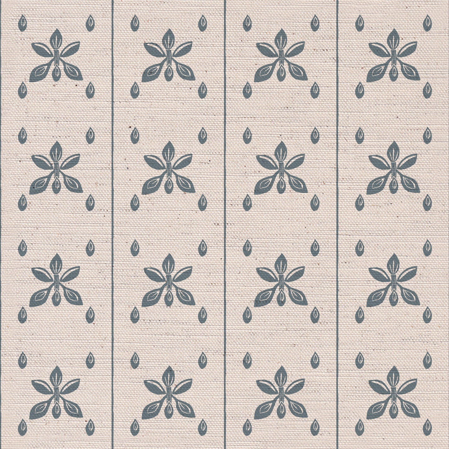 Seedlings printed cotton, linen union fabric in Blue