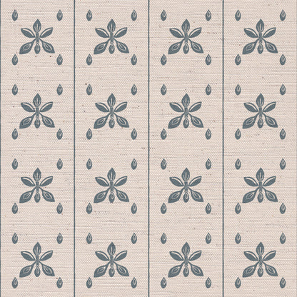 Seedlings printed cotton, linen union fabric in Blue