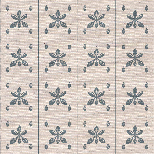 Seedlings printed cotton, linen union fabric in Blue