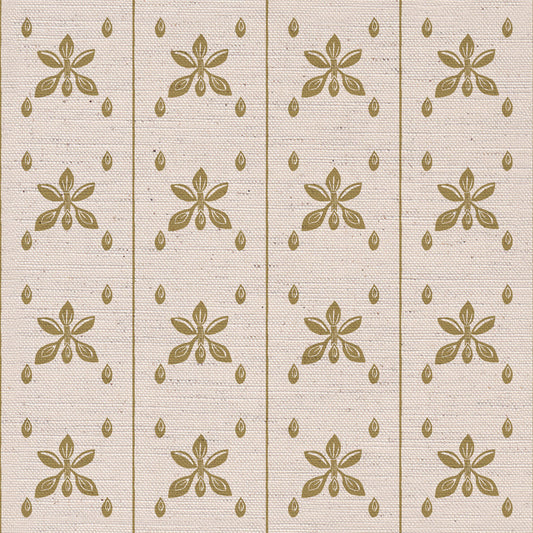 Seedlings printed cotton, linen union fabric in Gold