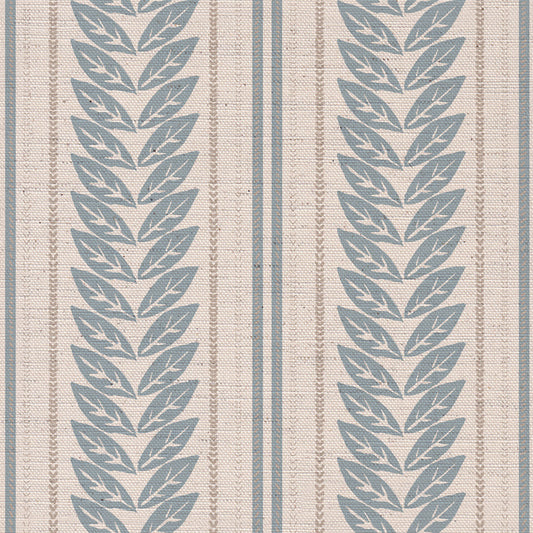 Double Leaf Stripe printed cotton, linen union fabric in Blue