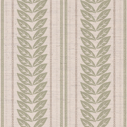 Double Leaf Stripe printed cotton, linen union fabric in Green