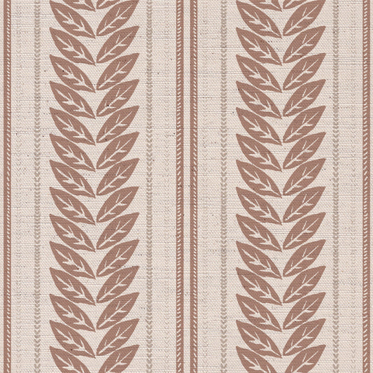 Double Leaf Stripe printed cotton, linen union fabric in Pink