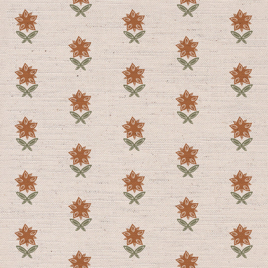 Beatrix printed cotton, linen union fabric in Marmalade