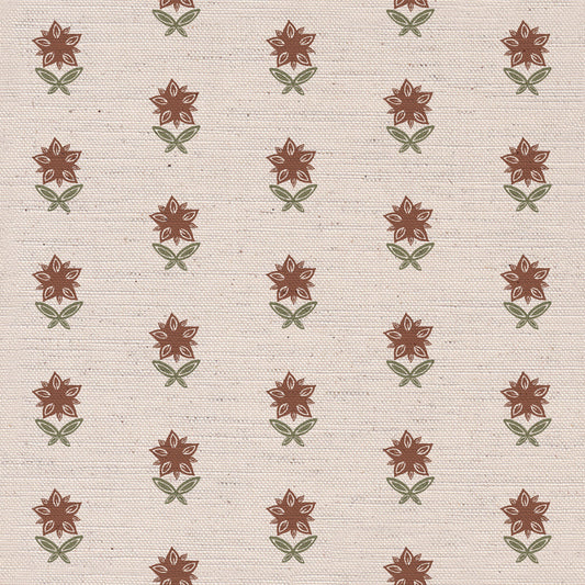 Beatrix printed cotton, linen union fabric in Nutmeg