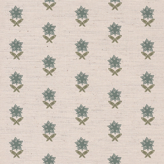 Beatrix printed cotton, linen union fabric in Blue