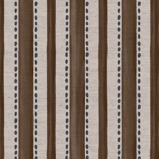Kelso Stripe linen union fabric in Conker Brown