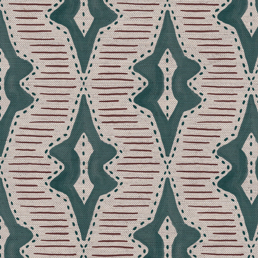 Sky Lanterns linen union fabric in Sea Blue