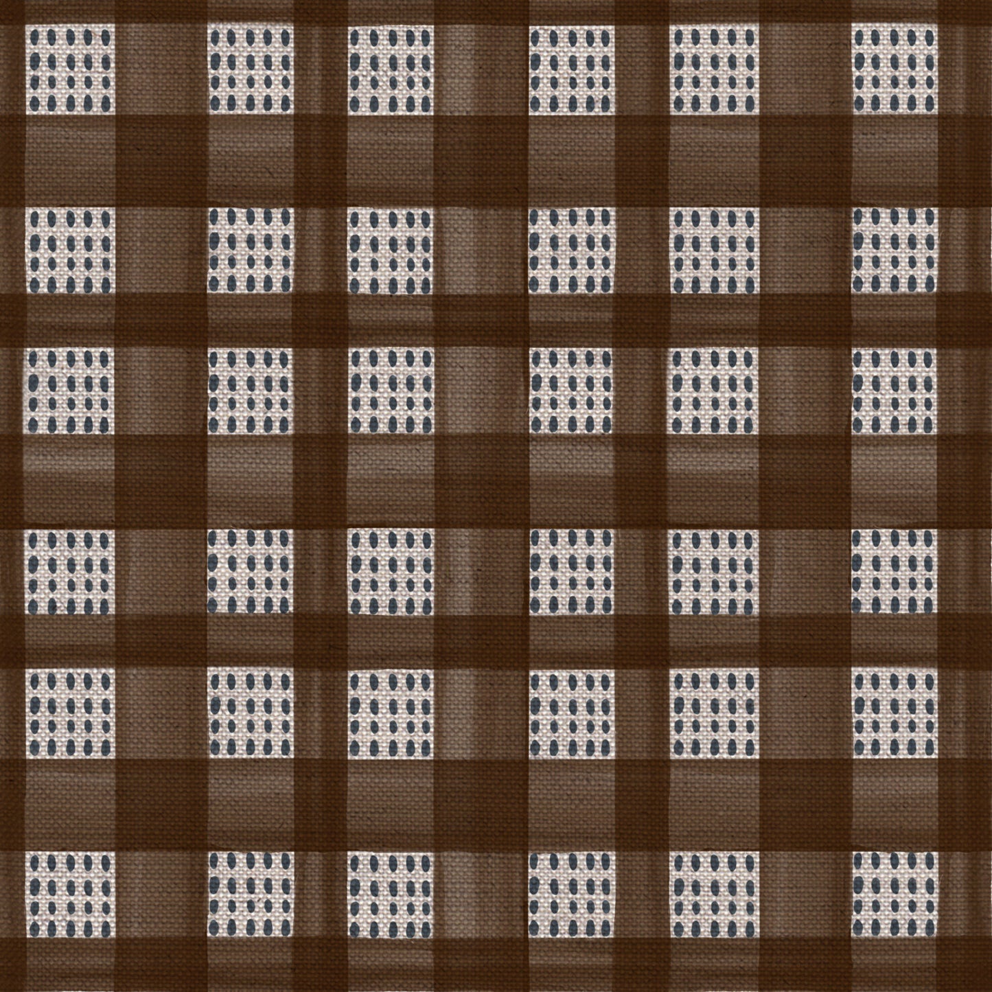 Kelso check linen union fabric in Brown
