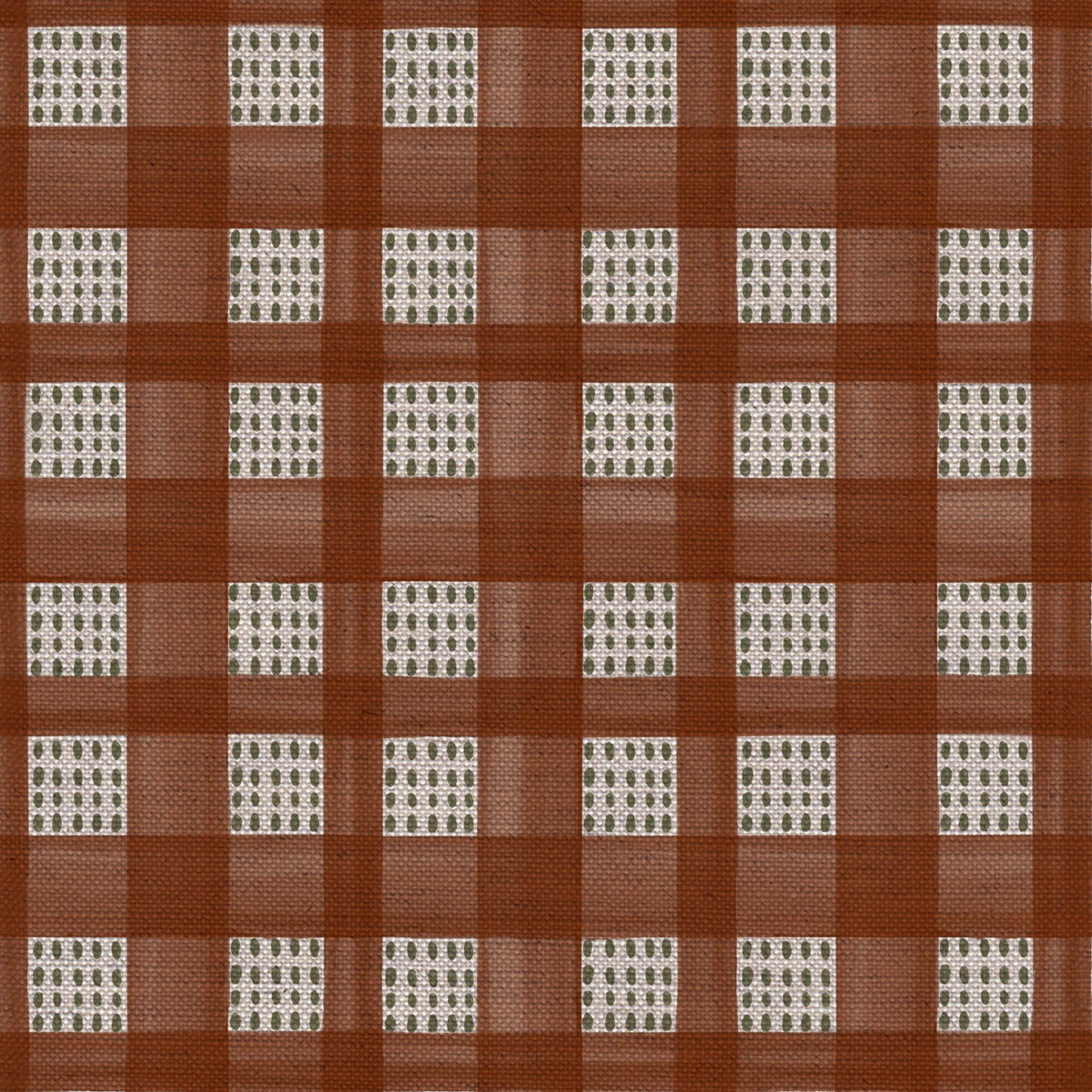 Kelso check linen union fabric in Rust