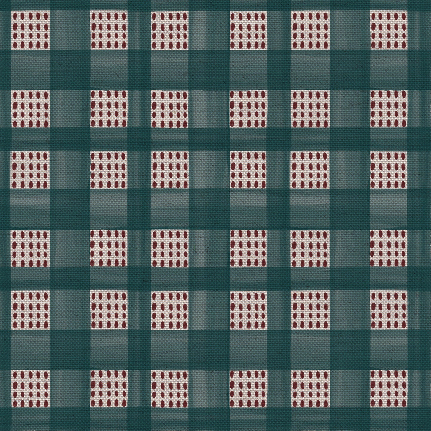 Kelso check linen union fabric in Sea Blue
