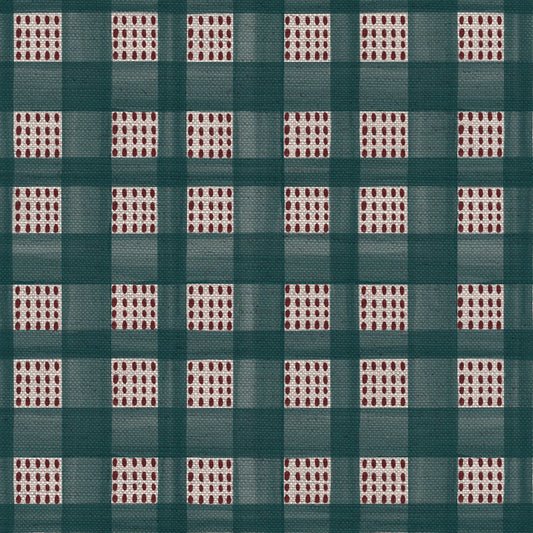 Kelso check linen union fabric in Sea Blue