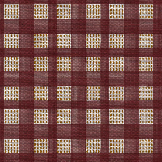 Kelso check linen union fabric in Raspberry