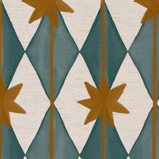 Starfall printed cotton, linen union fabric in Blue