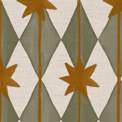 Starfall printed cotton, linen union fabric in Green