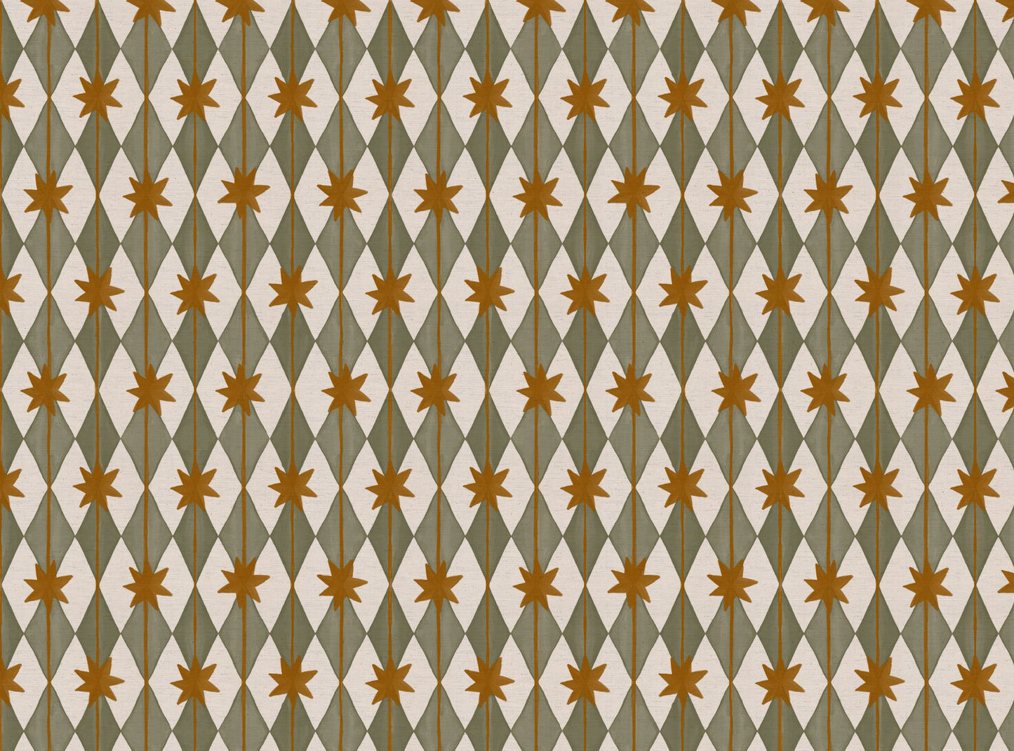 Starfall printed cotton, linen union fabric in Green