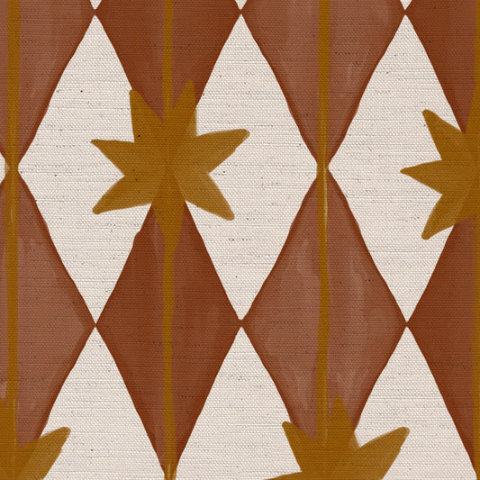Starfall printed cotton, linen union fabric in Rust