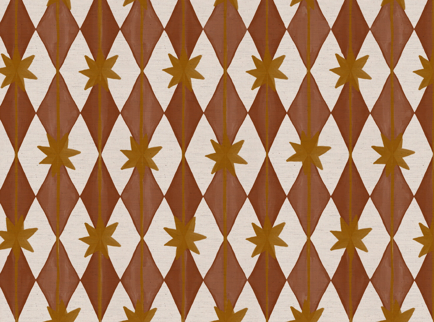 Starfall printed cotton, linen union fabric in Rust
