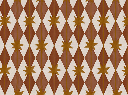 Starfall printed cotton, linen union fabric in Rust