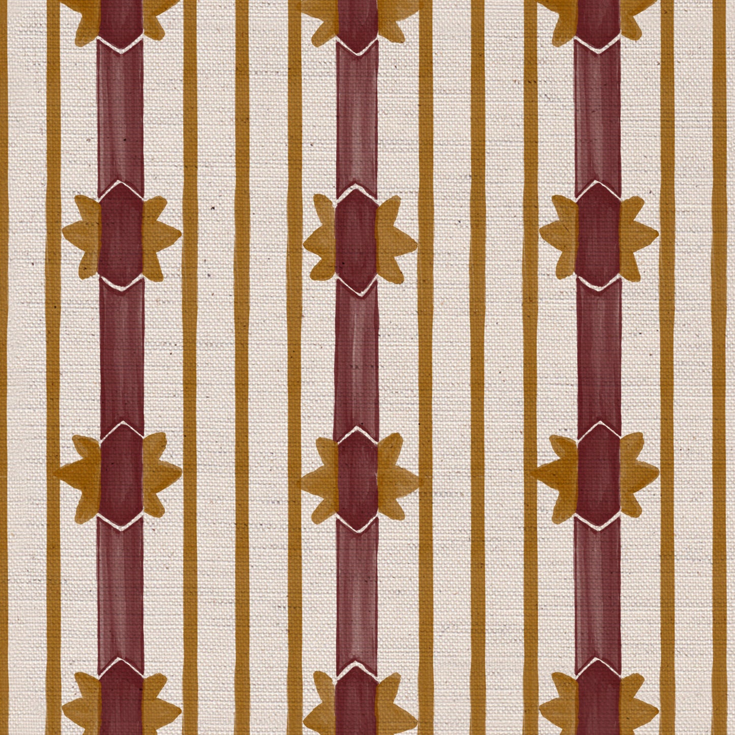 Starfall Stripe printed cotton, linen union fabric in Raspberry