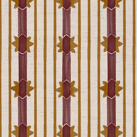 Starfall Stripe printed cotton, linen union fabric in Raspberry