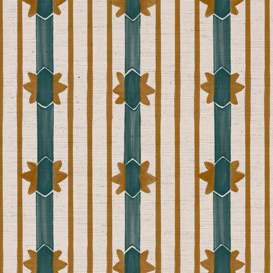 Starfall Stripe printed cotton, linen union fabric in Blue