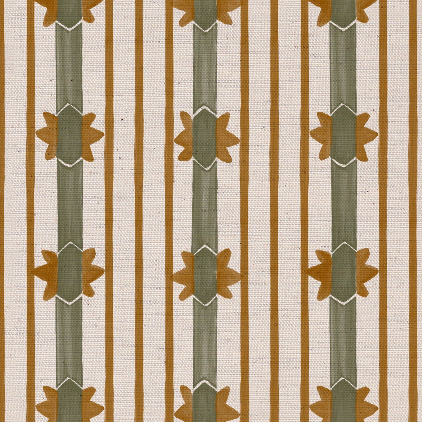 Starfall Stripe printed cotton, linen union fabric in Green