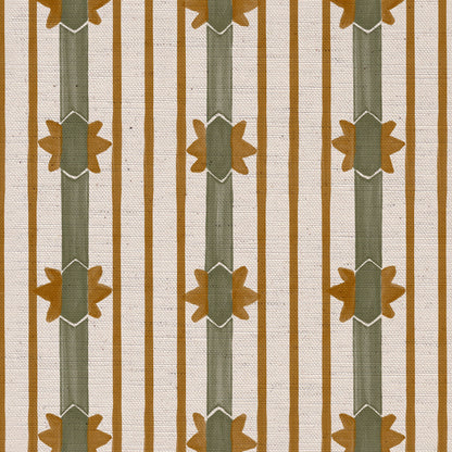 Starfall Stripe printed cotton, linen union fabric in Green