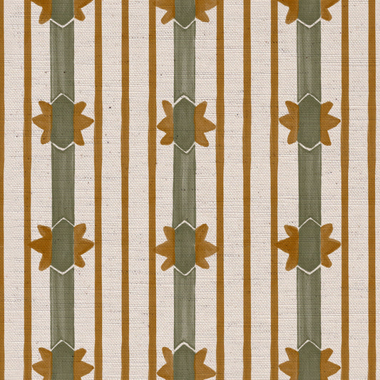 Starfall Stripe printed cotton, linen union fabric in Green