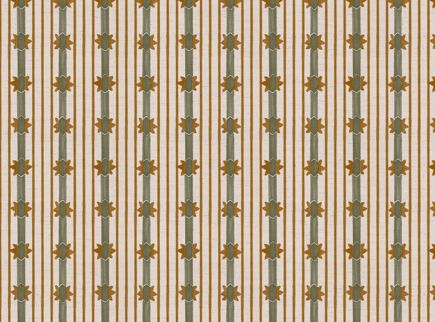 Starfall Stripe printed cotton, linen union fabric in Green