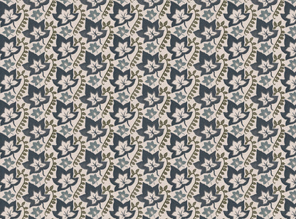 Leaf Trail printed cotton, linen union fabric in Blue