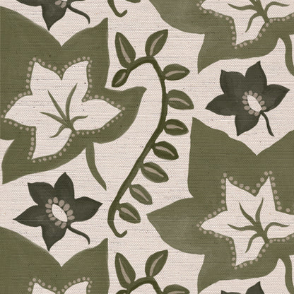 Leaf Trail printed cotton, linen union fabric in Green