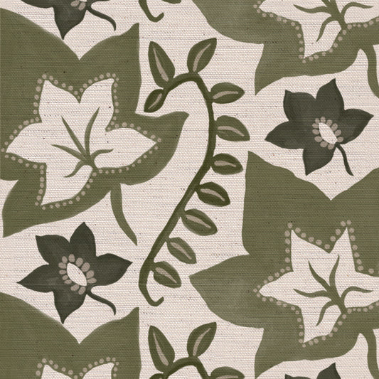 Leaf Trail printed cotton, linen union fabric in Green