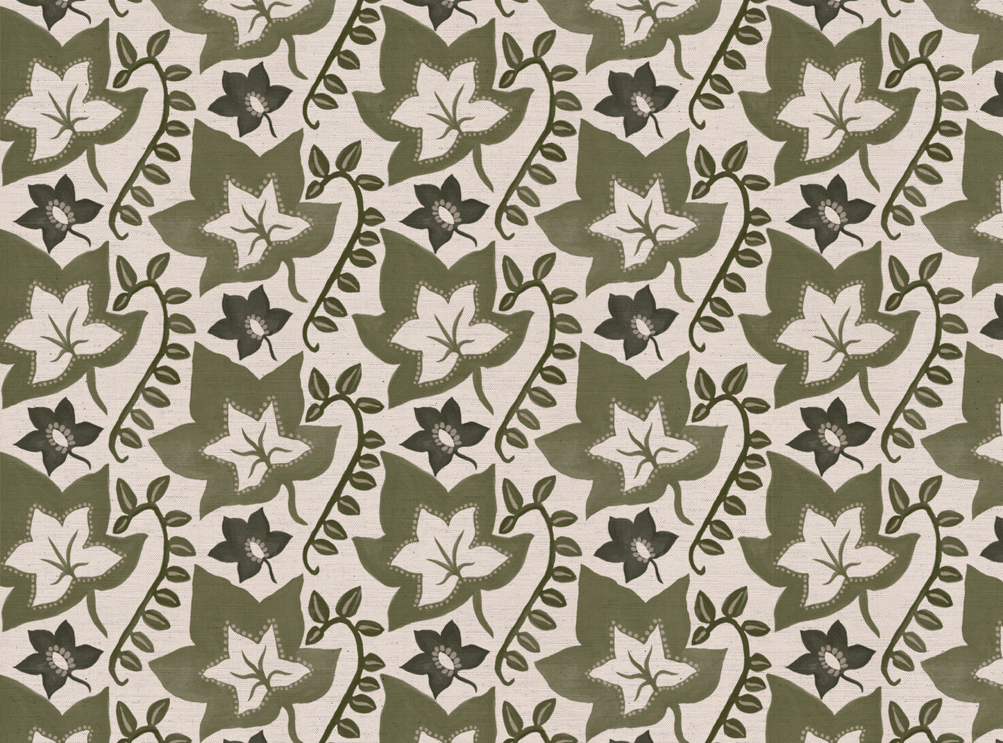 Leaf Trail printed cotton, linen union fabric in Green