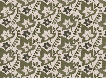 Leaf Trail printed cotton, linen union fabric in Green