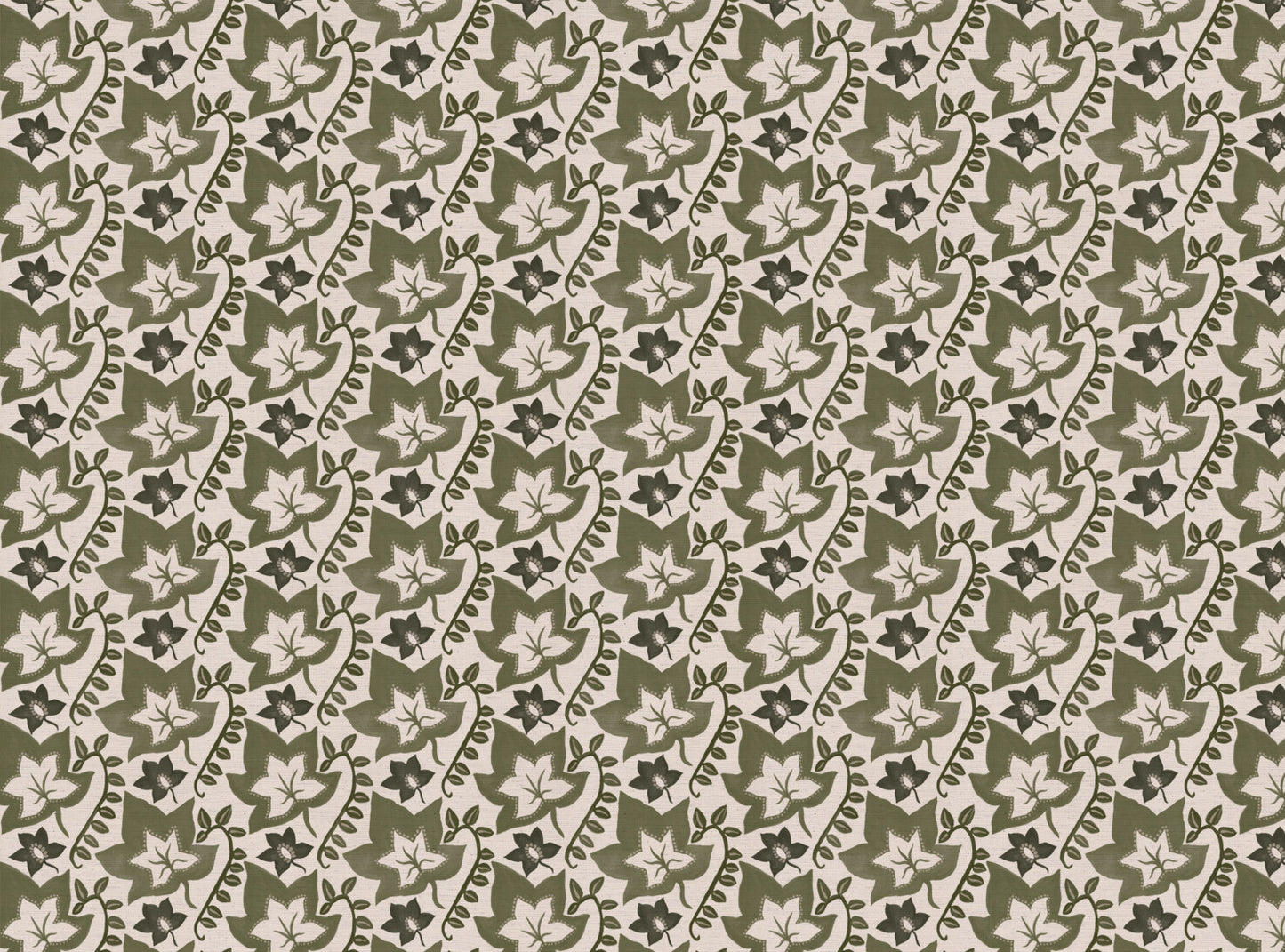 Leaf Trail printed cotton, linen union fabric in Green