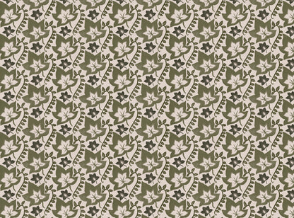 Leaf Trail printed cotton, linen union fabric in Green