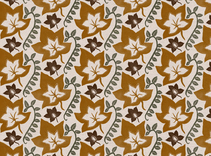 Leaf Trail printed cotton, linen union fabric in Golden Ochre