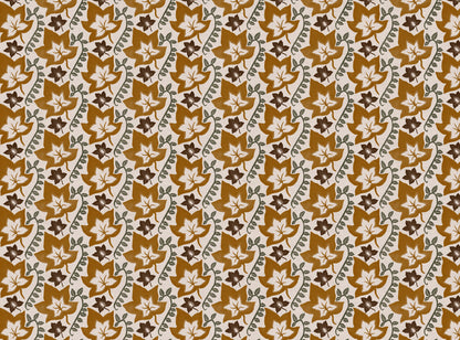 Leaf Trail printed cotton, linen union fabric in Golden Ochre