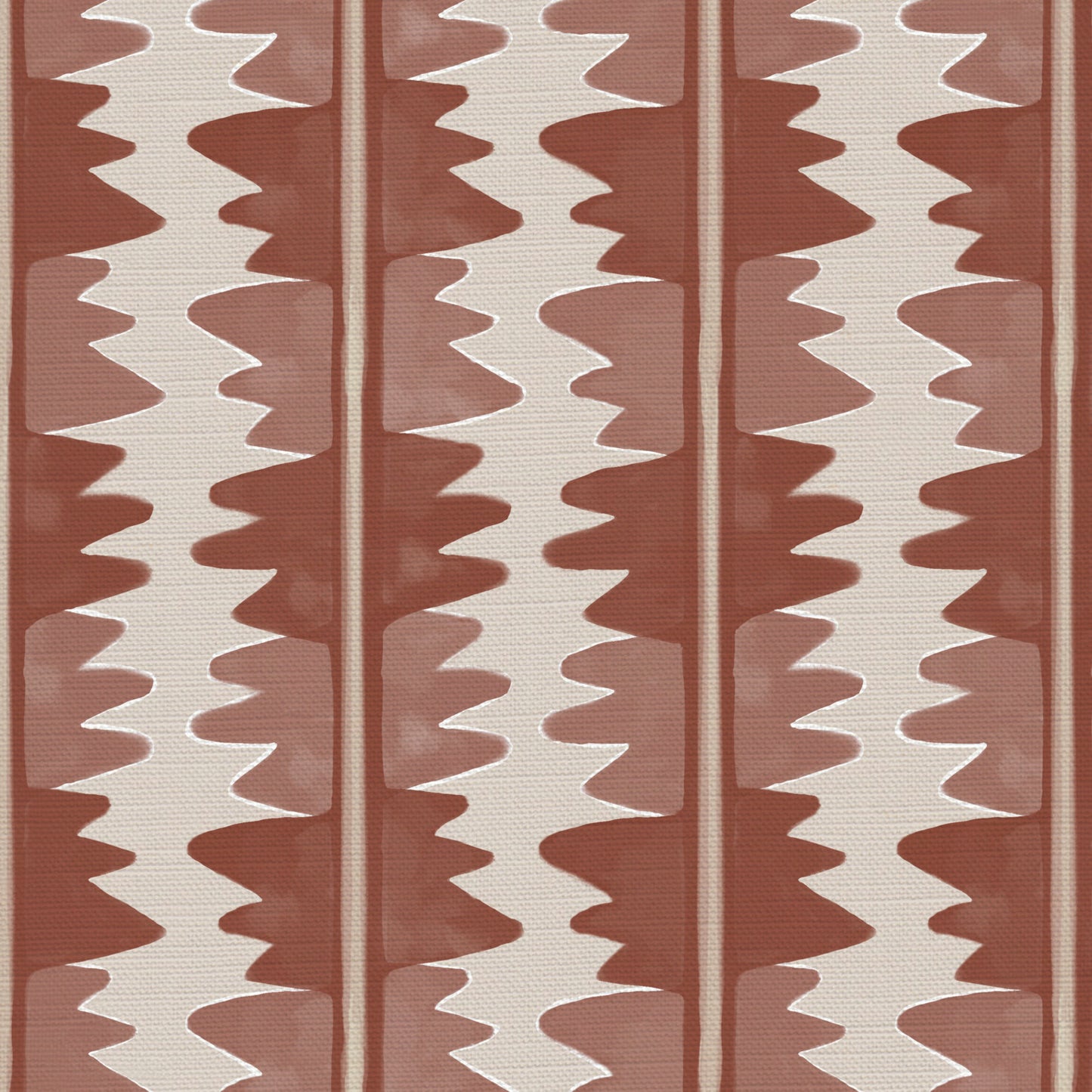 Jigzag linen union fabric in Terracotta