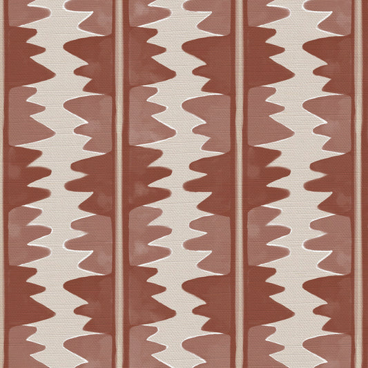 Jigzag linen union fabric in Terracotta