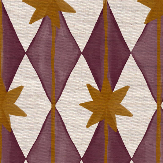 Starfall printed cotton, linen union fabric in Blackcurrant