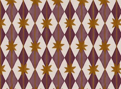 Starfall printed cotton, linen union fabric in Blackcurrant