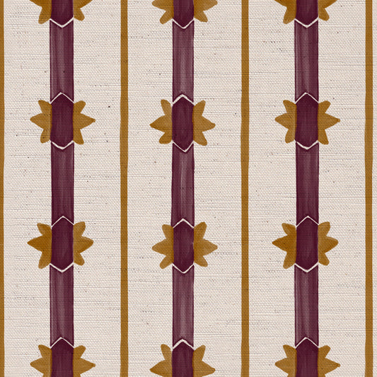 Starfall Stripe printed cotton, linen union fabric in Blackcurrant