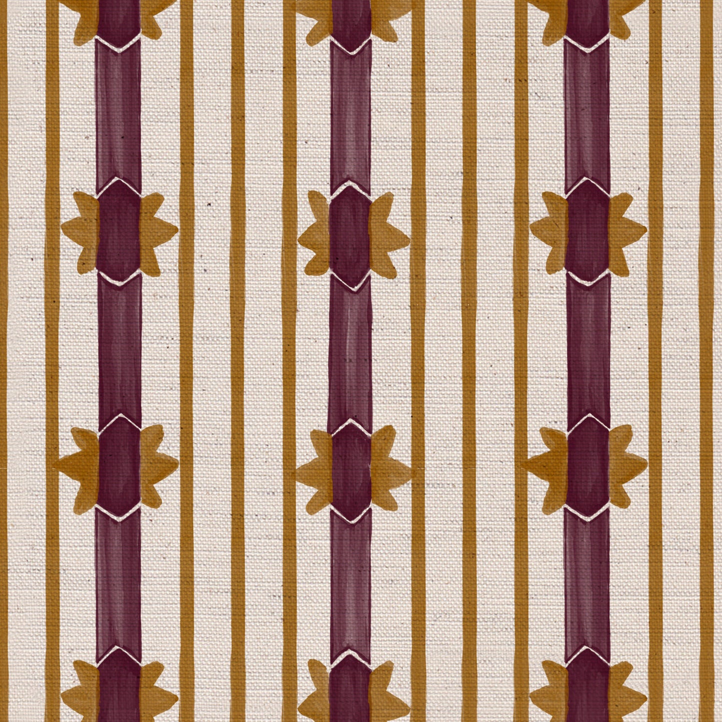 Starfall Stripe printed cotton, linen union fabric in Blackcurrant