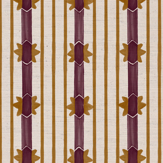 Starfall Stripe printed cotton, linen union fabric in Blackcurrant
