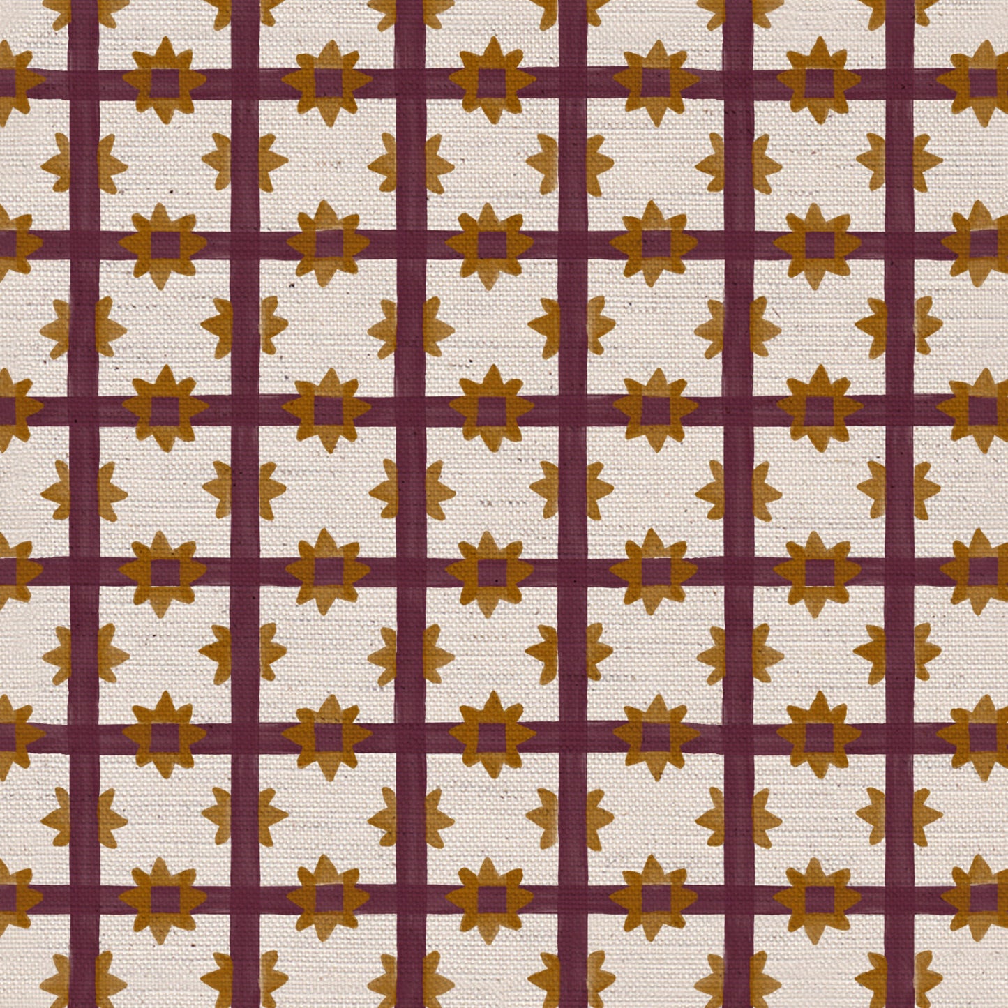 Starfall Check printed cotton, linen union fabric in Blackcurrant